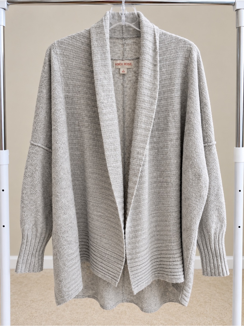 Knox Rose Open-Front Shawl Collar Cardigan in Light Gray